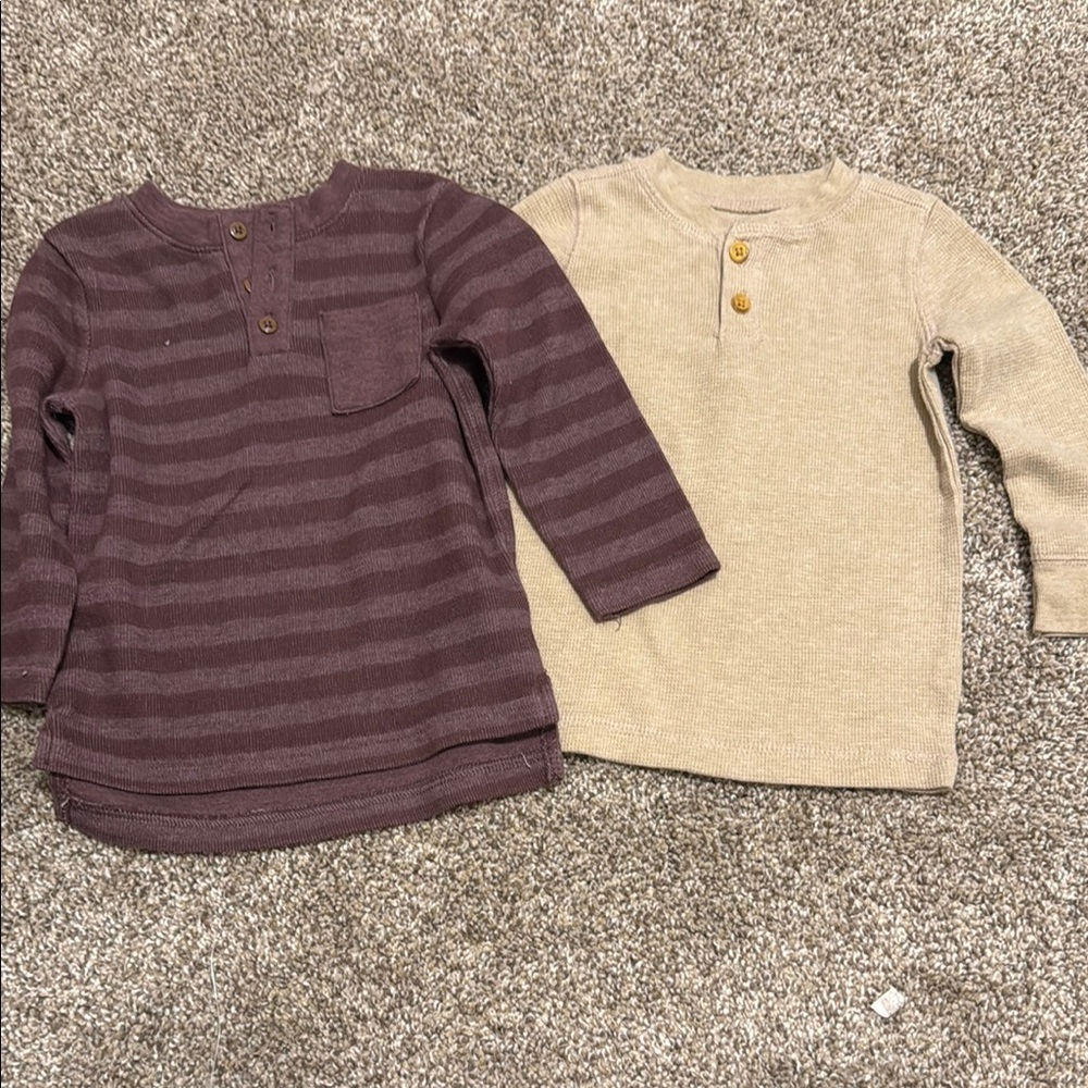 Cat & Jack Kids Long Sleeve Henley Shirts - Brown Striped and Tan